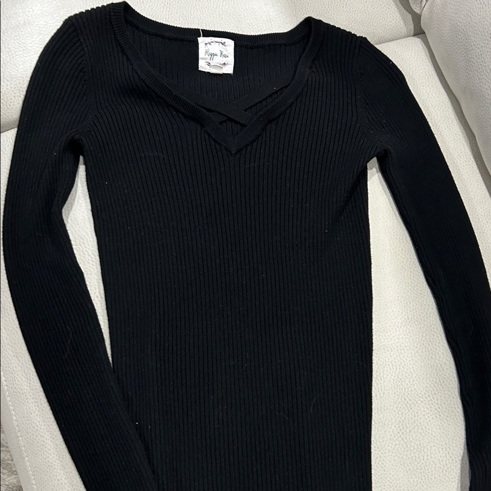 Hippie Rose Black Ribbed Crisscross Top